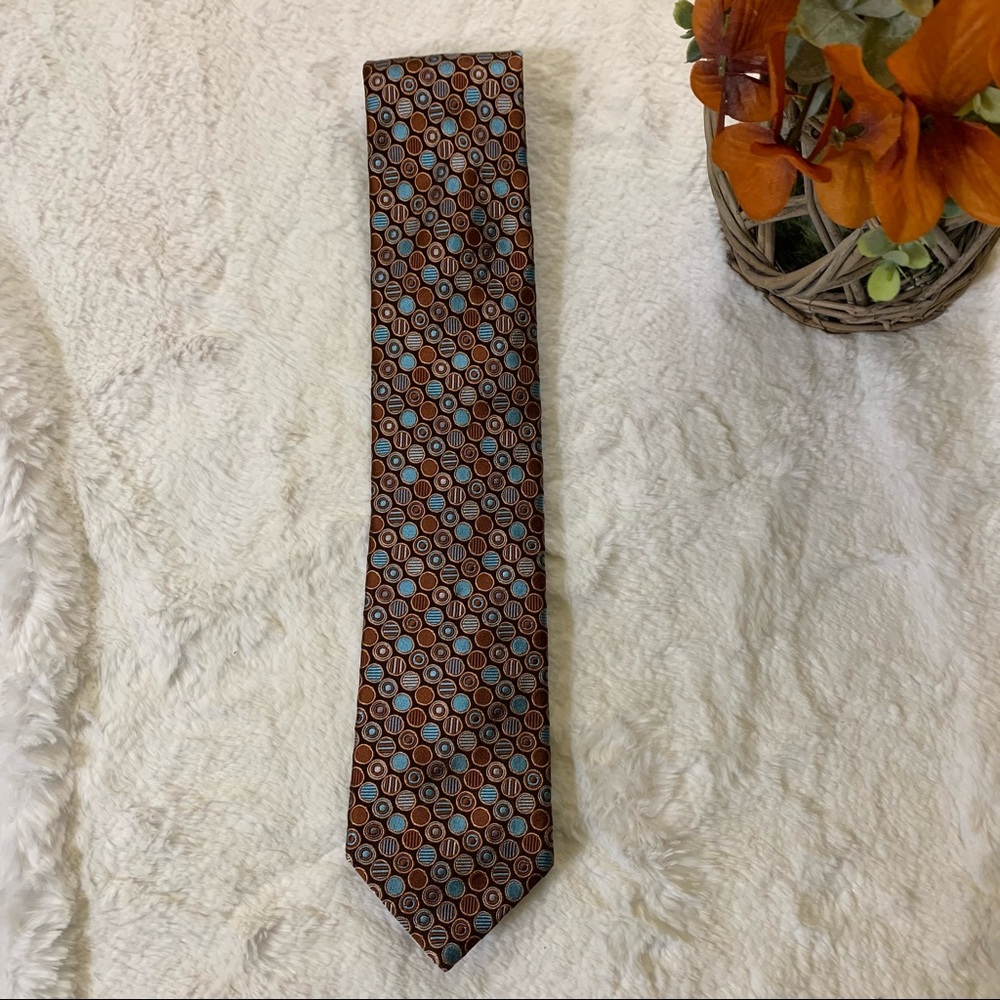 Ted Baker London Necktie Brown Turquoise 100% Silk Made in USA NWOT